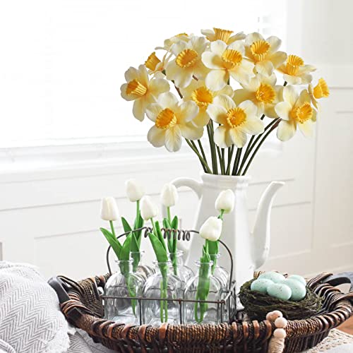 Gtidea 12Pcs Artificial Flowers Daffodils Flowers 16“ Yellow Fake Spring Flowers Real Touch Flowers Silk Floral Arrangement For Home Window Room Table Wedding Decor #TOP3