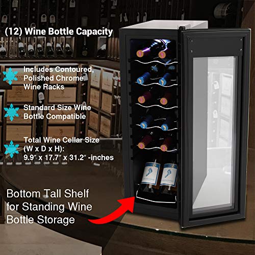 Nutrichef PKCWC120 White & Red Cooler-Freestanding Countertop Compact Mini Wine Fridge Chiller 12 Bottle Capacity thumb #4