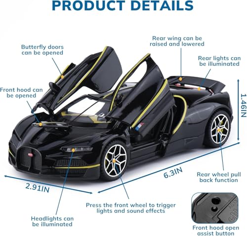 Image of Sky Tech Bugatti tourbillon V16 1:32 Exclusive Alloy Metal Pull Back Die-cast Car Diecast Metal Pullback Toy car with Openable Doors & Light, Music Boys Gifts Toys for Kids【Colors as Per Stock】