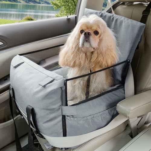 Gardner Pet Dog Car Seat for Small/Medium Dogs Puppy Booster Car Dog Seat with Safety Leash, Storage Pockets, Memory Foam Filling, Waterproof Cat Travel Carrier Bed Up to 40 Lbs