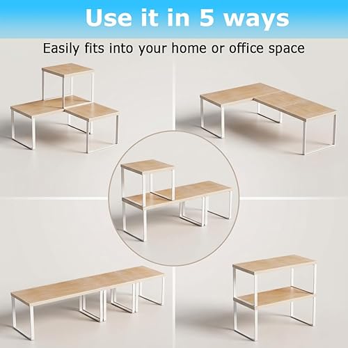 Miniatura 4 de Aothia Estante de escritorio de madera para la parte superior del escritorio, organizador de estantería ajustable de 2 niveles, estantes apilables