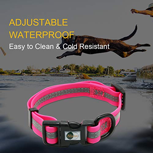 Image of Nimble Reflective Waterproof Dog Collar Adjustable Odor Resistant Easy Clean Pet Collar for Small Medium Large Dogs Night Walking Outdoor Rainy Use (Small (9.45 inch-14.17 inchinches), Pink)