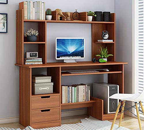 47''Computer Desk with Hutch and Bookshelf,Home Office Desk with Storage Shelves CPU Stand,Large Writing Workstation Pc Table Study Desk-Sandalwood 120x45x132cm(47x18x52inch)