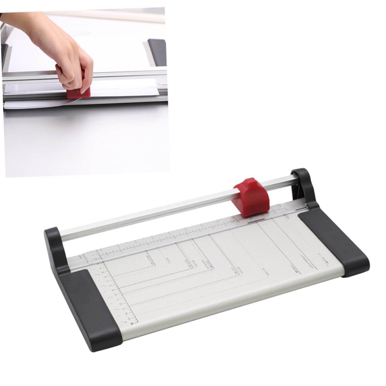 Taglierina Ghigliottina Manuale A3 A4 in Metallo Bianco | Base Millimetrata con Righello Stampato, Sistema di Bloccaggio Automatico, per Casa e Chiese