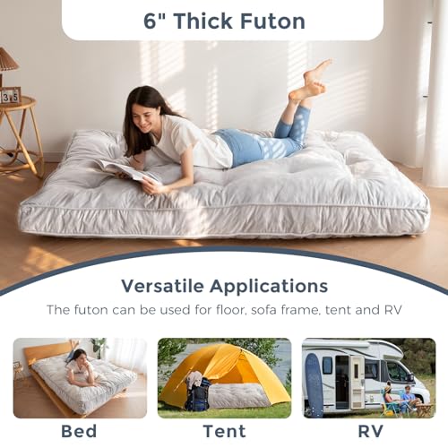 Maxyoyo M-A50-GREY-152CM 6 Inch Futon Mattress Queen Size, Velvet Thick Futons Sofa Couch Bed thumb #4