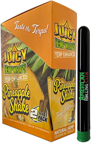 Juicy Hemp Wraps Pineapple Shake (25 Packs, 2 Wraps Per Pack) Includes Display Box and American Rolling Club Tube (Juicy Jay's)
