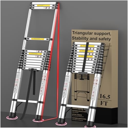 Image of Telescoping Ladder, 16.5 FT Aluminum Extendable Ladder, 330 Lbs Silver