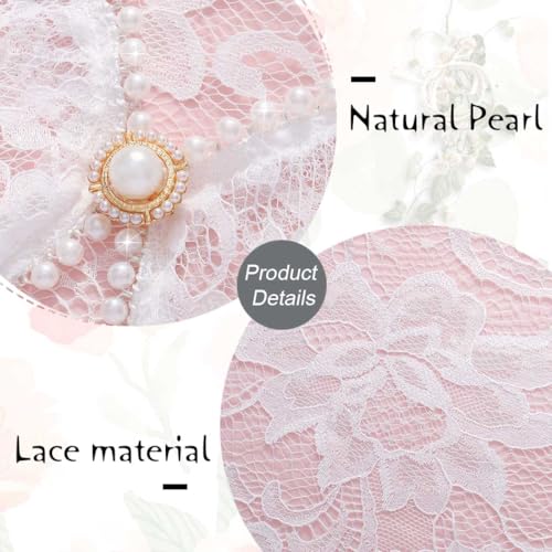 Urieo Bridal Lace Cape Shawl with Pearl Trim, White Floral Wedding Capelet, Wraps Shrug for Evening Dress4