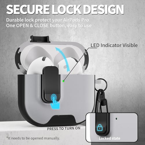 Image of for AirPods 4 Case with Lock,TPU Leather Texture Protective Durability Anti-Lost & Shockproof Protective Cover Accessories with Cleaning Kit in Keychain for Apple iPod 4 Generation (Black /Grey)