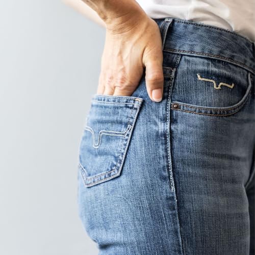 Kimes Ranch Women's Monica Cropped Casual Western Mid Rise Waist Fitted Thigh Straight Leg Mid Wash Denim Jeans4