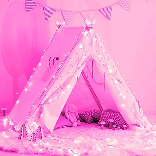 Image of LED String Light 12 Meter with 40 Pink LED Bulbs | Copper Wire Fairy Lights for Diwali Decoration, Room Decor, Balcony Decoration, Indoor Outdoor Home Decorative Lighting