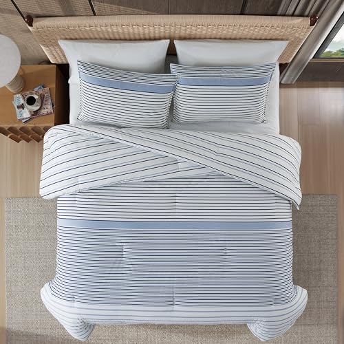 Image of Eddie Bauer - King Comforter Set, Super Soft Bedding with Matching Shams, Two-Piece Back Closure, Modern Room Essentials (Cooper Stripe Blue, King)