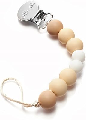 Ali+Oli Silicone Pacifier Clip for Baby (Natural) 100% Food-Grade BPA Free Newborn Pacifier Holder Infant Binky Clip for Baby Boy or Girl