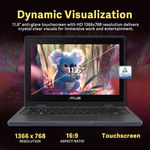Image of ASUS 11.6 inch HD 2-in-1 Touchscreen Laptop, Intel Celeron N100, 4GB RAM, 416GB Storage (256GB SSD+160GB Dock), Intel UHD Graphics, Durable, WiFi 6, Webcam, Win 11 Pro, Gray