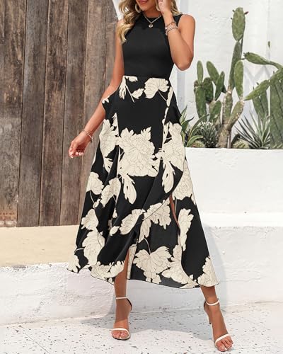 BTFBM Women Casual Sleeveless Summer Dresses 2025 Spring Crewneck Patchwork Boho Floral Ruffle Cocktail Party Midi Dress2