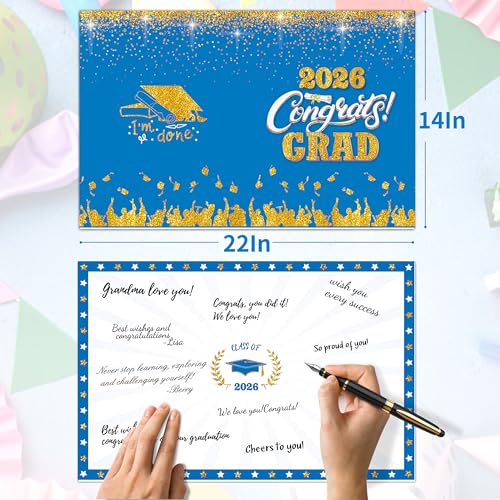 Image of Graduation Decorations Blue and Gold 2026 - Guest Book Alternative, Graduation Cards Box with 36PCS Advice Cards, Signature Board Congrats Grad Decoration Graduation Supplies 2026