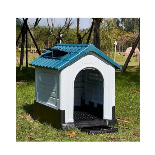 Quxxuol 犬小屋 屋外用 大型犬 犬舎 組立式 室内 ペットハウス、 防風 防雨 通気性、防水素材、組み立て簡単、お手入れが簡単で、耐久性があり、天窓とトイレを備えた多機能ペットハウス (ブルー,D)