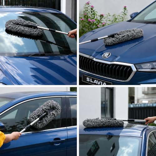 Image of Car Duster Microfiber Brush with Extendable Handle, Scratch-Free Lint-Free Paraffin Wax Coated Car Cleaner Brush for Interior & Exterior, Essential Car Cleaning Accessories for SUV, Windshield