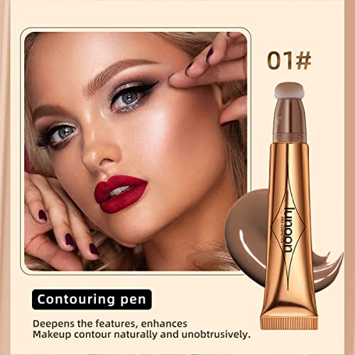 Contour Blush Beauty Wand 2 Pack, Matte Liquid Face Concealer Contouring & Blush With Cushion Applicator, Natural Silky Smooth Creamy Stick Attached Easy To Blend, Long Lasting & Natural Finish Makeup Stick (01# Contour & 02# Pink Blush) #TOP3