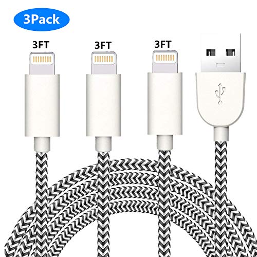 iPhone Charging Cable,Sharllen MFi Certified 3Feet/3Foot/3FT Nylon Braided Fast USB Charging&Syncing Cord Lightning Cables Cell-Phone Charger Compatible iPhone12 11Pro/XS/Max/XR/X/8P/7/7P/6/iPad White