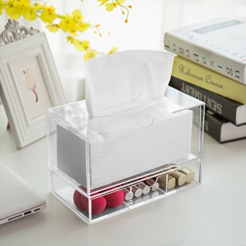 Image of Modern Clear Acrylic Countertop Pull Out Storage Drawer / Cosmetic Organizer Box w / Tissue Dispenser