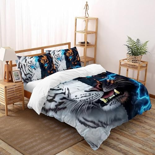 Housse de couette tigre microfibre douce pour lit double - 2
