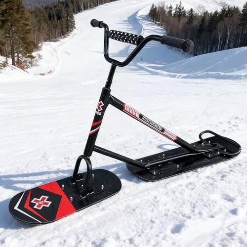 lilishangmao Patinete/Trineo De Nieve para Adultos - Manillar De Dirección De 360°, Tabla De Esquí para Exteriores, Esquís Dobles para Un Control Máximo En Pendientes Y Nieve Sin Huellas Black