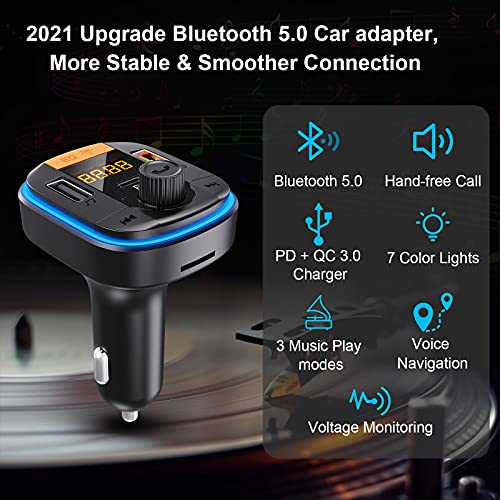 Bluetooth Fm Transmitter For Car - Tensun Bluetooth Car Adapter Pd20W+Qc3.0 Cigarette Lighter Bluetooth 5.0 Radio Receiver Music Player Car Charger Supports Hands-Free Call Siri Google Assistant #TOP1