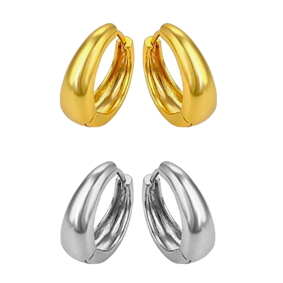 Shree Ju™ Trending Golden Silver Kaju Design Bali Combo Hinged Hoop Stainless Steel Studs Earrings For Men Women Boys Girls Unisex (Pack of 2 Sets) (B0DBVBGYS1) Amazon Price History, Amazon Price Tracker
