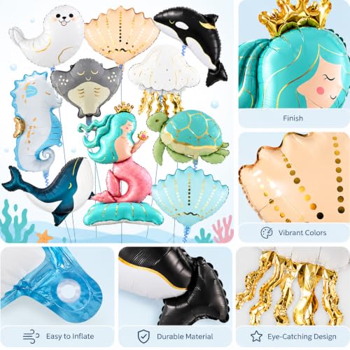 Image of Ocean Sea Animal Foil Balloons Set, 10 Pieces, Mermaid Theme