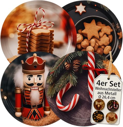 My-goodbuy24 Weihnachtsteller aus Metall - 4 Stück - Weihnachts- oder...