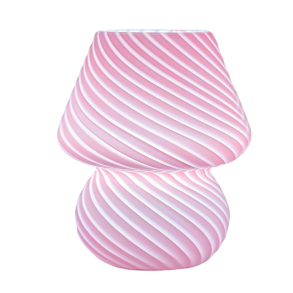 Pilz Dimmbar Nachttischlampe LED Tischlampe mit Kabel und Stecker Moderne Aesthetic Glas Pilz Lmape 3000K/4000K/6000K Kleine Lampe Deko Tischleuchte für Schlafzimmer Wohnzimmer (Rosa)