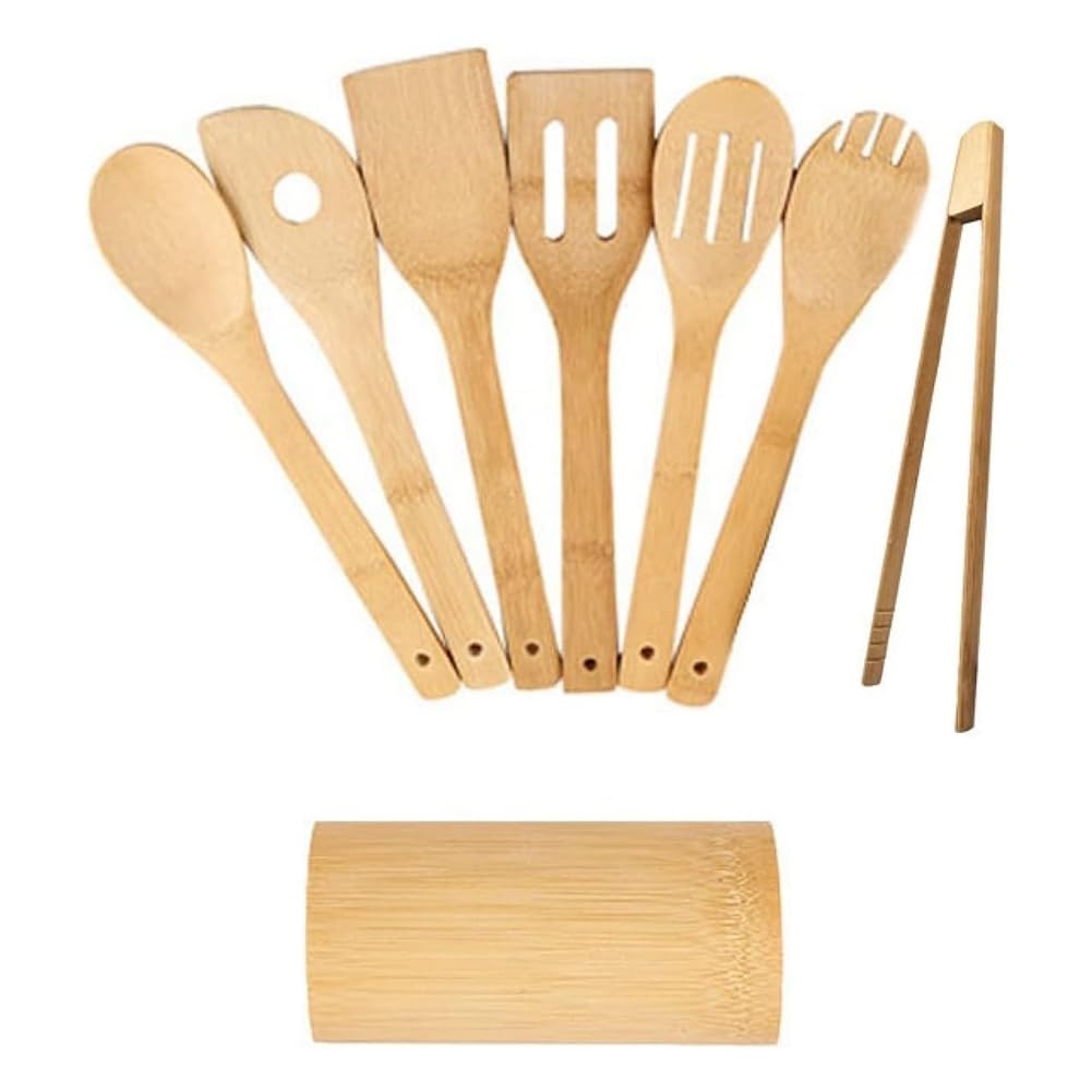 Hndhbfgrt Bamboo Spatula Eco-Friendly Kitchenware Cooking Utensil 8Pcs Set Kitchen Accessories New Shovel
