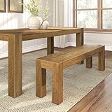 Plank+Beam Camden, Farmhouse Dining Bench, 58', Solid Wood Dining Bench, Rustic Bench for Dining Table and Kitchen, Natural Wood Grain, Rustic Honey