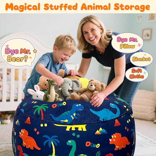 image for Lukeight Dinosaur Stuffed Animal Storage Bean Bag Chair Cover - Premiu