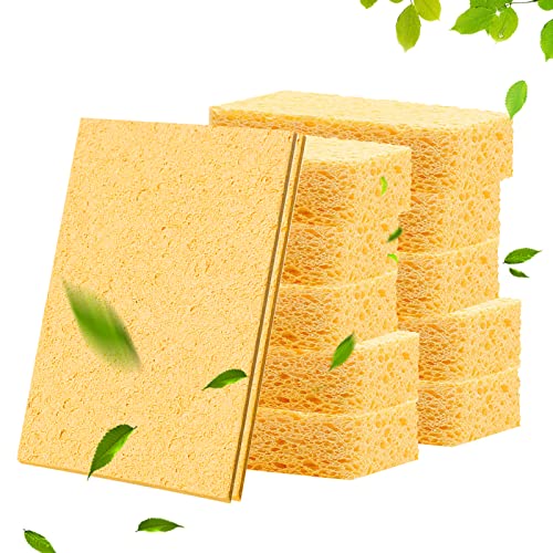 Eponge Vaisselle Naturelle, Eponge Reutilisable Lavable - Eponge Vaisselle Essuie-éponge en pâte de bois compressée Éponges anti-rayures pour cuisine domestique (10 pièces) Cover