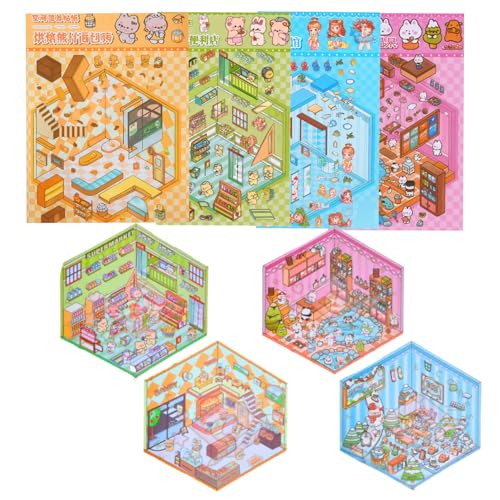 Kit Cenários Interativos com Adesivos 3D DIY, Coleção de Cenas e Stickers para Decoração, Temas Sortidos (4)