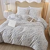 Blue Floral Comforter Set Twin XL Vintage Floral Botanical Bedding Comforter Set Cottagecore Cute Flowers Comforter with 2 Pillowcases Fluffy Soft Aesthetic Botanical Bedding Set for All Seasons