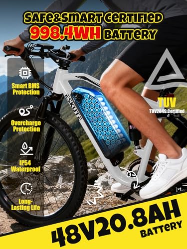 Image of ESKUTE M200F Electric Bike for Adults - 27.5 inch Tire Mountain E-Bike, 1500W Peak Brushless Motor 31+MPH, 48V 20.8Ah Removable Battery, Up to 80 Miles, Step Over Commuter E-MTB, Full Suspensions