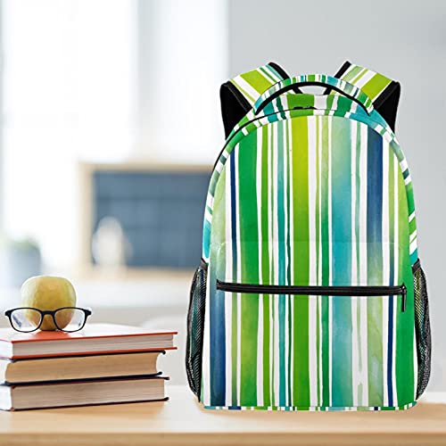 Sac à dos campus à rayures aquarelles avec porte-bouteille pour fille et garçon