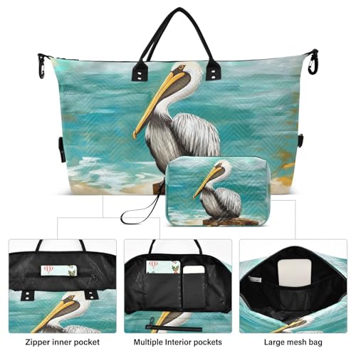 Large Travel Duffel Bag, Pelican Stand Funny Sport Tote Gym Bags, Shoulder Weekender Overnight Bags for Women Men, Carry On Luggage with Toiletry Bag2