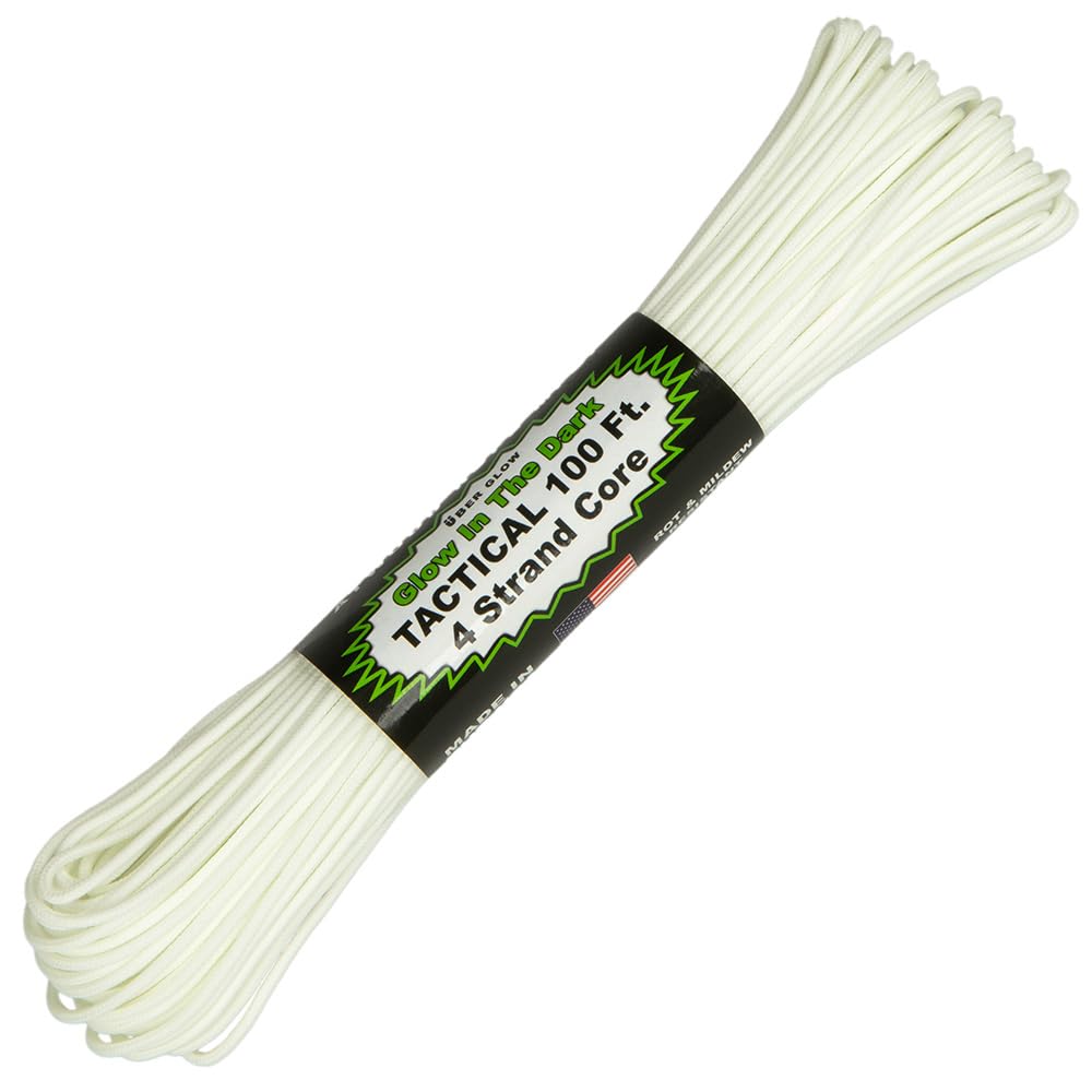 Paracord Planet Glow in The Dark 550lb Paracord – 4 Strand Luminous Parachute Cord for Nighttime Outdoor Utility – 100 ft