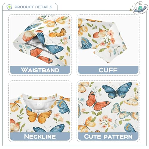 JUNZAN Vintage Colorful Butterflies Flowers Little Girls Hoodie Sweatshirt Crewneck Sweatshirt With Hoodie Athletic 4T3