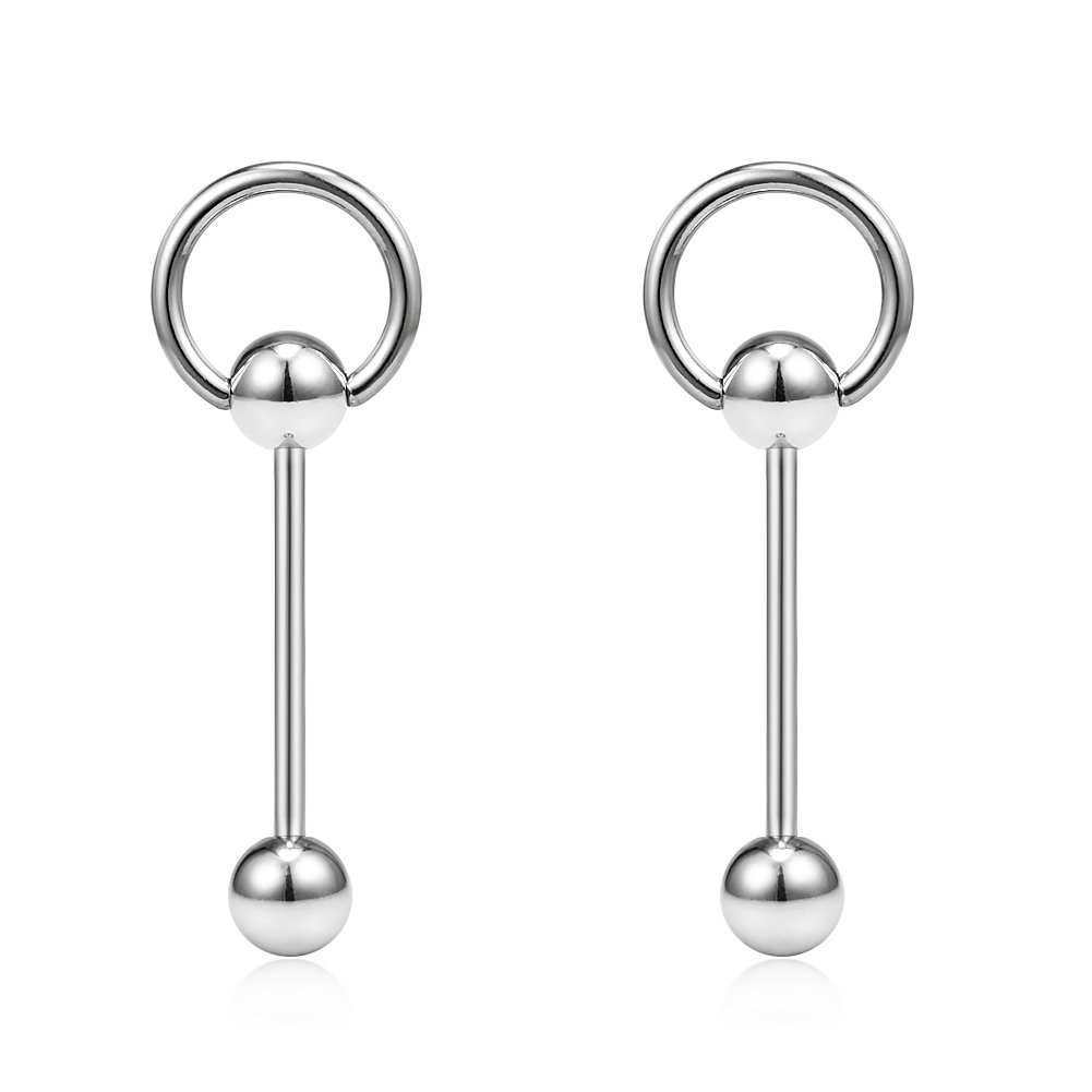 14G 3/4Inch Surgical Steel Door Knocker Straight Barbell Nipple Tongue Earring Ring Piercing 2-6PCS