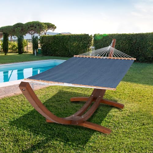 Image of SUNCREAT Hammocks Standing Backyard Hammock with Stand, 2 Person Heavy Duty Hammock with 13.5 ft Wooden Stand, Navy