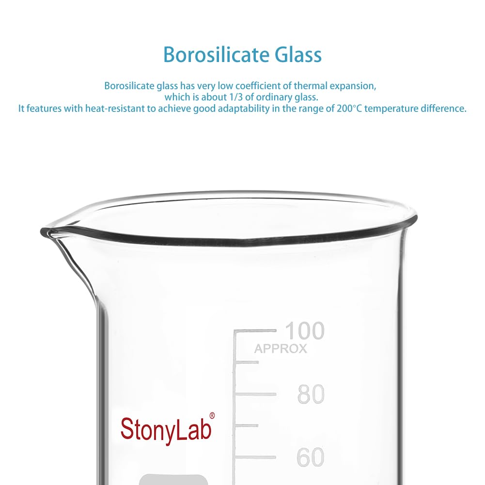 stonylab Graduated Glass Beaker Set, Borosilicate Glass Lab Beakers in 5 Sizes, 5 ml/10 ml/25 ml/50 ml/100 ml, Combo Pack — Amazon image 3
