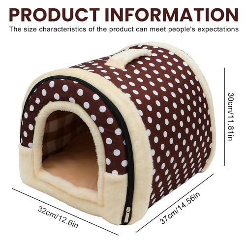 37 * 32 * 30cm Hundehütte Indoor, Hundehöhle Kleine, Katzen Höhlenbett mit Plüsch Katzenkissen, 2 in 1 waschbares Hundebett, Faltbares Haustierhaus für Kätzchen, Welpe, Kaninchen und Meerschweinchen