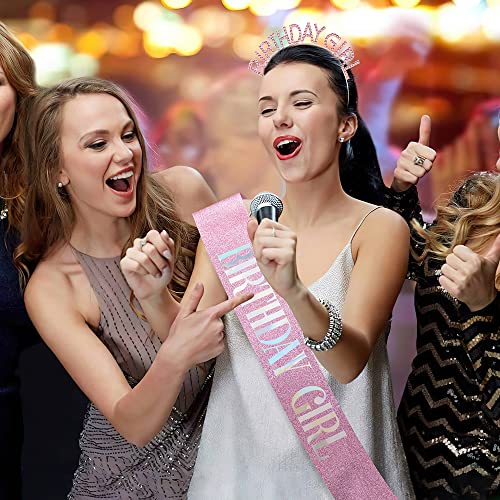 Glitter Birthday Sash, Tiara and Rhinestone Headband Set - Pink Birthday Accessories for Her2