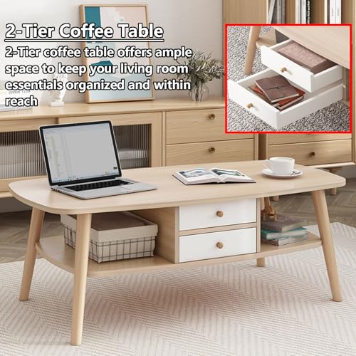 Table basse assemblage facile JATIBOSH, table rectangulaire anti-désordre à rangement dissimulé