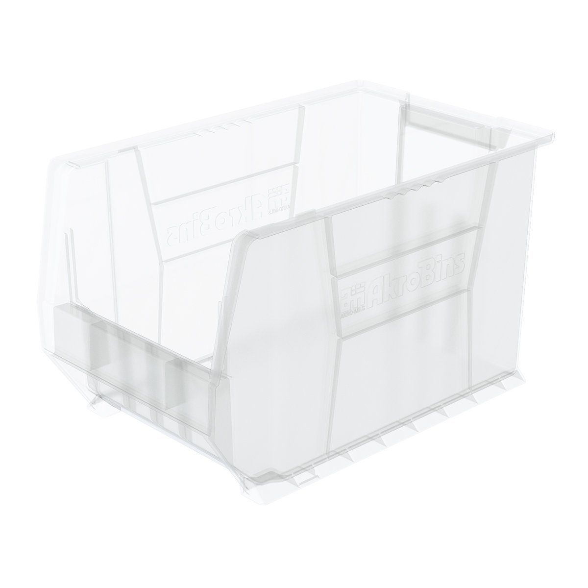 Photo 1 of Akro-Mils 30282 Super-Size AkroBin Heavy Duty Stackable Storage Bin Plastic Container, (20-Inch L x 12-Inch W x 12-Inch H), Clear, (2-Pack)